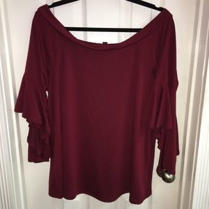 Torrid Maroon Off-Shoulder Ruffle Sleeve Blouse